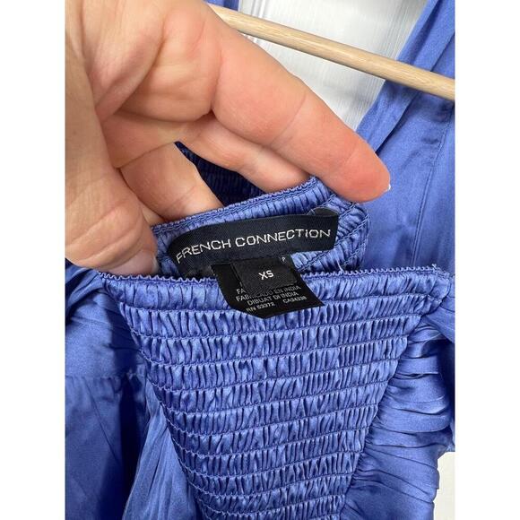 French Connection Blue Satin Halter Top Womens Size XS Smocked back - Picture 8 of 11